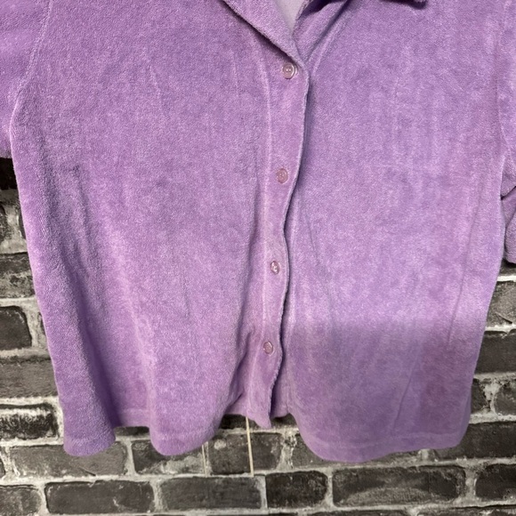 Monrow Terry Cloth Pocket Shirt purple button down top - Picture 5 of 7